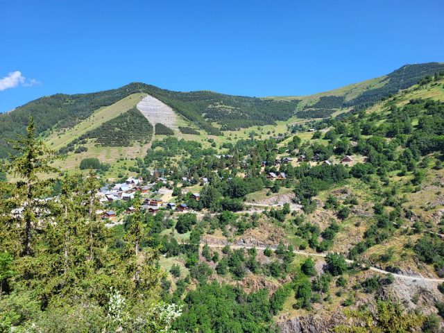 View of the village of Huez from the trail